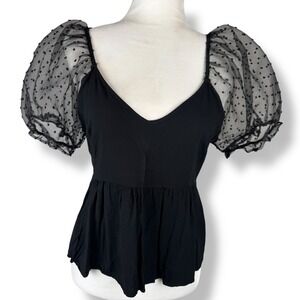 Womens Babydoll Peplum Top Size L fits Medium Puff‎ Sleeve Coquette Fairy Grunge